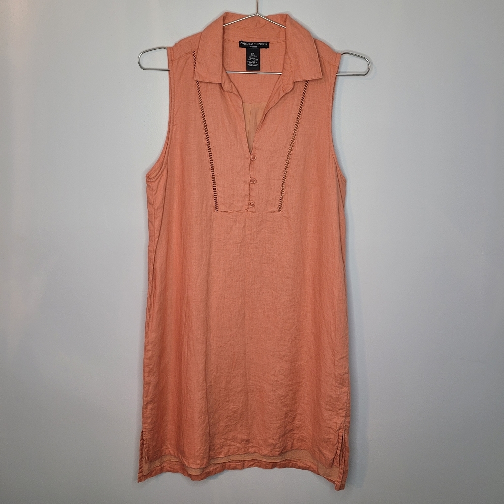 Chelsea & Theodore Peach Linen Tank Collar Dress – Size XS